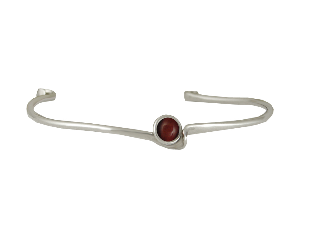 Sterling Silver Wave Cuff Bracelet With Red Tiger Eye